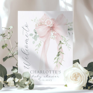 Affiche Bienvenue à une élégante Baby Shower avec un nœud 