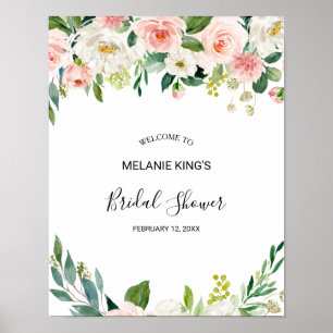 Affiche Bienvenue à une élégante douche de mariage floral