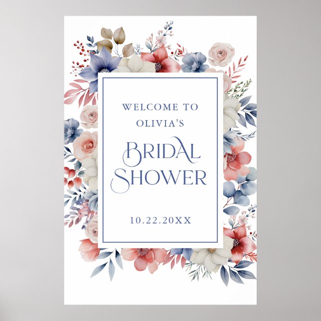 Affiche Bienvenue à une élégante douche de mariée florale  (Devant)