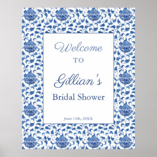 Affiche Bienvenue à une élégante douche nuptiale bleu et b