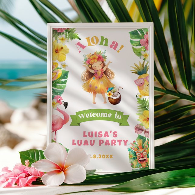 Affiche Bienvenue à une fête d'anniversaire Aloha Hawaii L (Créateur téléchargé)