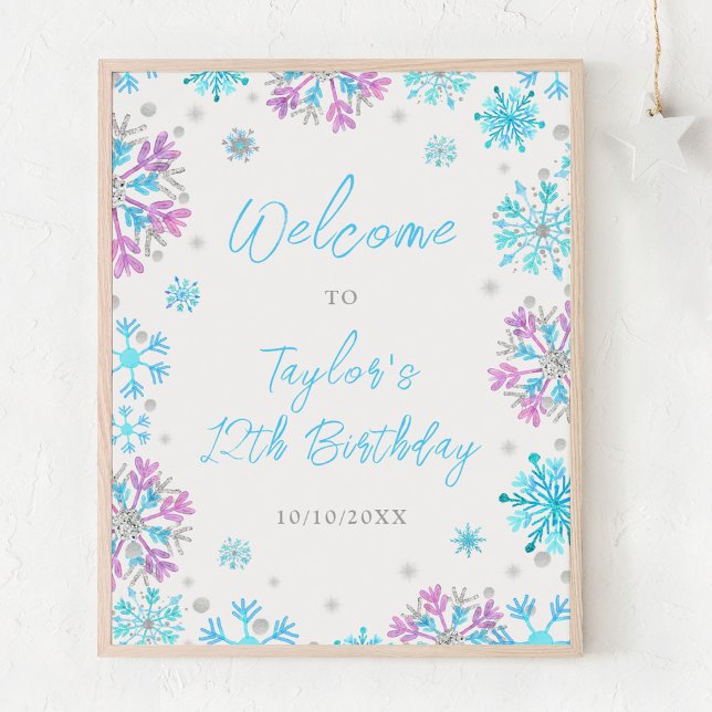 Affiche Bienvenue à une fête d'anniversaire aux flocons de (Créateur téléchargé)