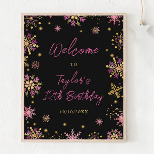 Affiche Bienvenue à une fête d'anniversaire aux flocons de