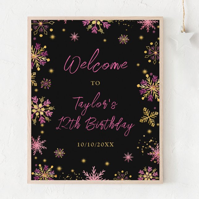 Affiche Bienvenue à une fête d'anniversaire aux flocons de (Créateur téléchargé)