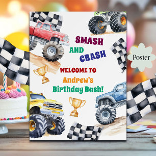 Affiche Bienvenue à une fête d'anniversaire de camions mon