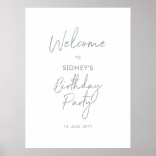 Affiche Bienvenue à une fête d'anniversaire moderne argent