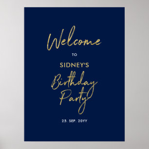 Affiche Bienvenue à une fête d'anniversaire moderne Or et