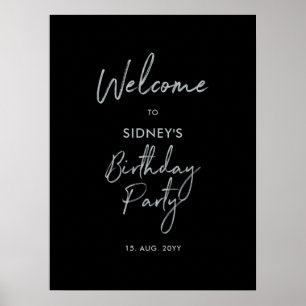Affiche Bienvenue à une fête d'anniversaire moderne Silver