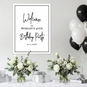 Affiche Bienvenue à une fête d'anniversaire simple en noir