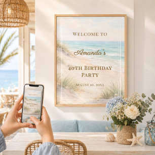 Affiche Bienvenue à une fête d'anniversaire sur la plage c
