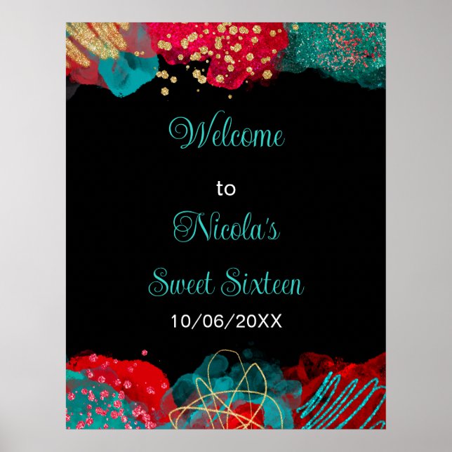 Affiche Bienvenue à une fête d'anniversaire Sweet 16 avec  (Devant)