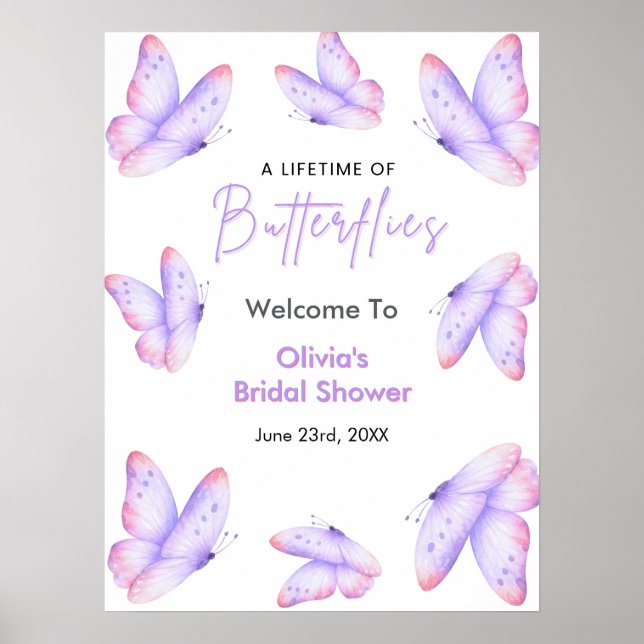 Affiche Bienvenue à une fête de mariage papillons pour tou (Devant)