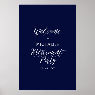 Affiche Bienvenue à une fête de retraite minimaliste bleu