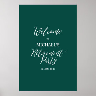 Affiche Bienvenue à une fête de retraite minimaliste verte
