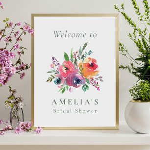 Affiche Bienvenue à une fête prénuptiale florale aquarelle