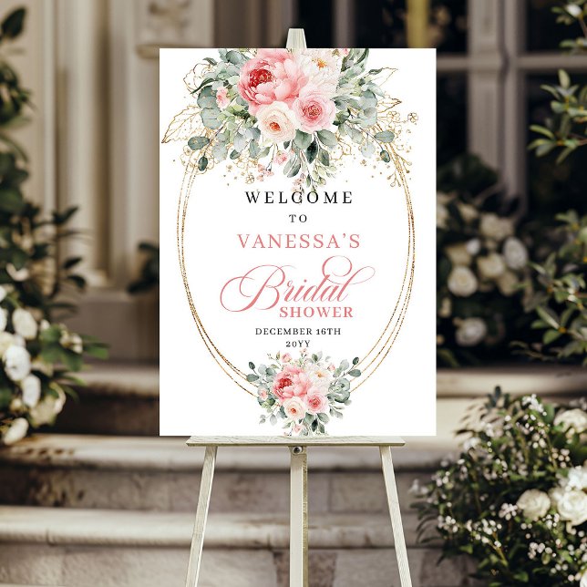 Affiche Bienvenue à une Mariée Moderne avec des Fleurs de  (Modern Blush Floral Bridal Shower Welcome)