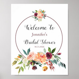 Affiche Bienvenue à une réception de mariage Burgundy Blus