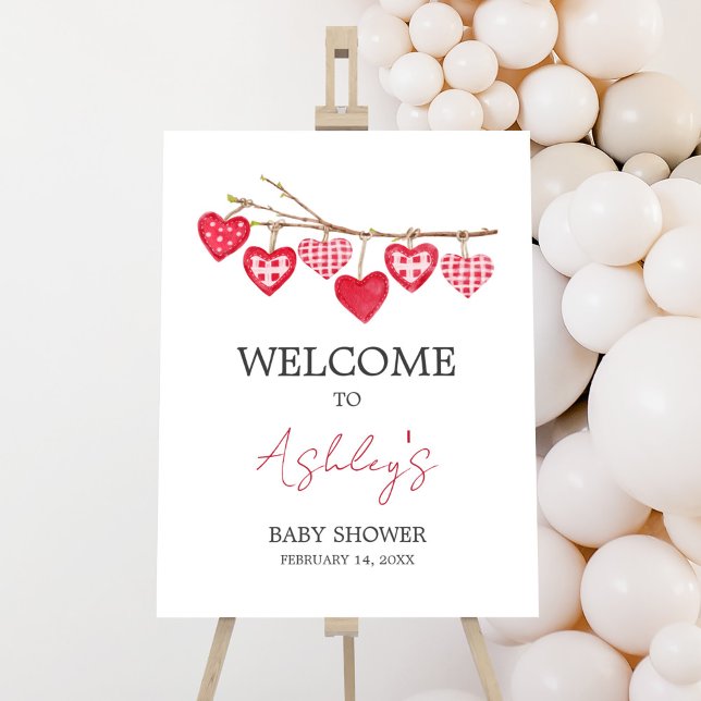 Affiche Bienvenue à Valentine Little Sweetheart (Pink and Red Sweetheart Baby Shower Welcome Sign)