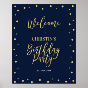 Affiche Bienvenue à votre fête d'anniversaire Gold & Navy