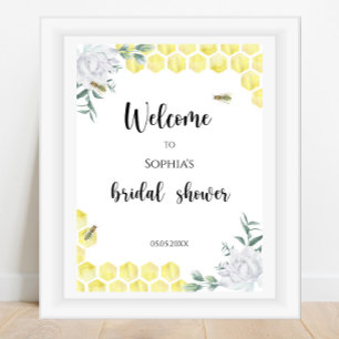 Affiche Bienvenue - Abeille florale - Baby shower de maria