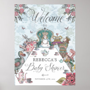 Affiche Bienvenue Alice dans le Baby shower du Tea Party a