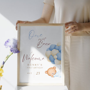 Affiche Bienvenue Animaux Ours Pastel Garçon 1er fête d'an