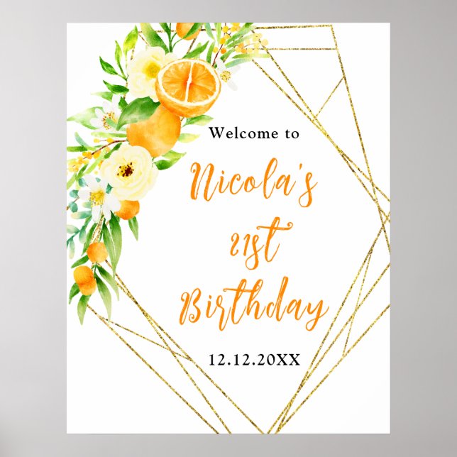 Affiche Bienvenue Anniversaire Citrus Oranges (Devant)