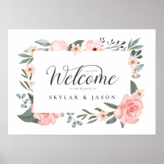 Affiche Bienvenue Aquarelle Florale Rose & Folithe Cadre