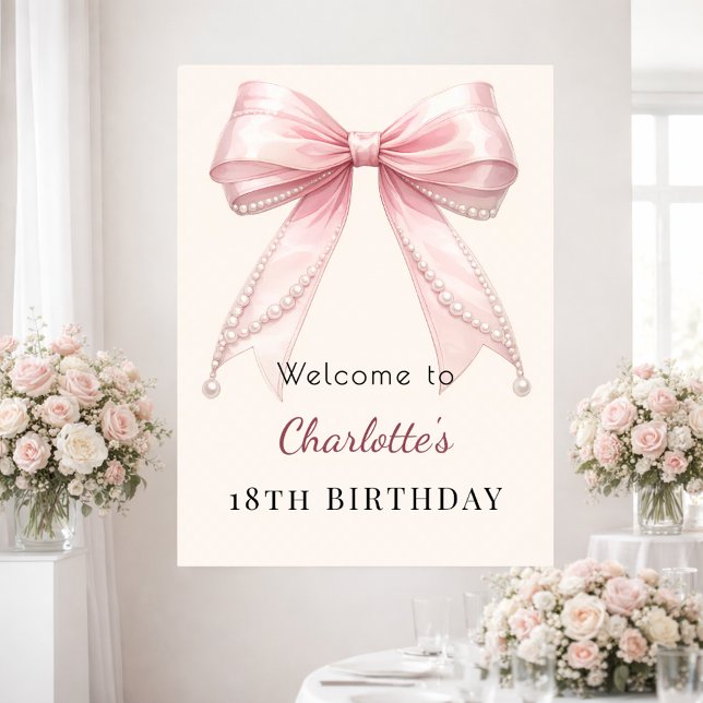 Affiche Bienvenue arc en ciel rose pastel crème perles de  (Créateur téléchargé)