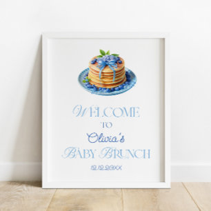 Affiche Bienvenue au Baby Brunch Bébé Crêpes aux Bleuets
