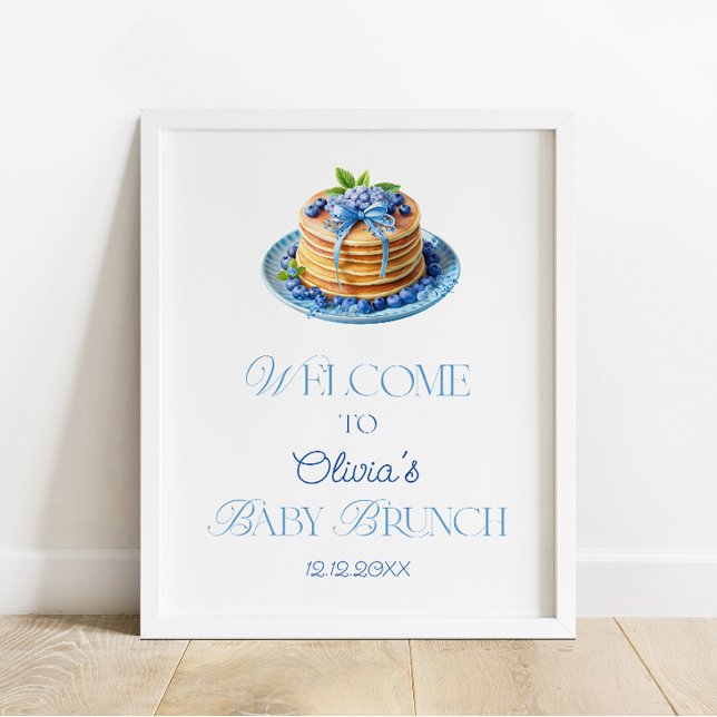 Affiche Bienvenue au Baby Brunch Bébé Crêpes aux Bleuets (Créateur téléchargé)