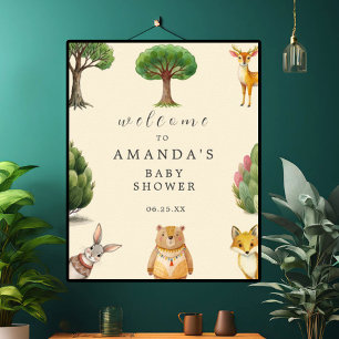 Affiche Bienvenue au Baby shower Boho Woodland Animaux
