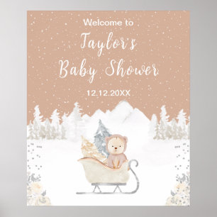 Affiche Bienvenue au Baby shower Brown de traîneau de l'ou