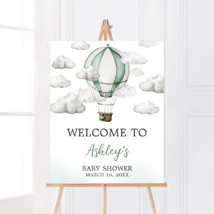 Affiche Bienvenue au Baby shower de ballon à air chaud ver