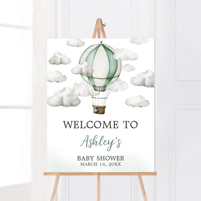 Affiche Bienvenue au Baby shower de ballon à air chaud ver (Gender Neutral Travel Baby Shower Welcome Sign)