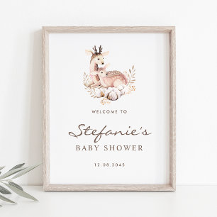 Affiche Bienvenue au Baby shower de bois de cerfs de maman