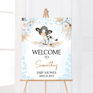 Affiche Bienvenue au Baby shower de la vache bleue