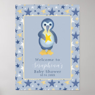 Affiche Bienvenue au Baby shower de manchot étoilé d'hiver