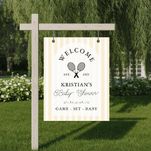 Affiche Bienvenue au Baby shower de tennis Jaune Preppy