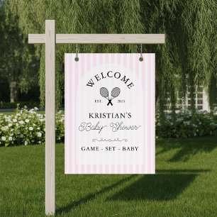 Affiche Bienvenue au Baby shower de tennis rose Preppy