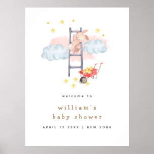 Affiche Bienvenue au Baby shower des étoiles Bunny Boho Mi