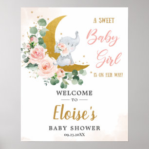Affiche Bienvenue au Baby shower des filles Eléphantes Flo