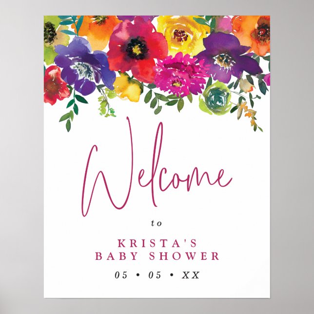 Affiche Bienvenue au Baby shower Floral Fiesta (Devant)