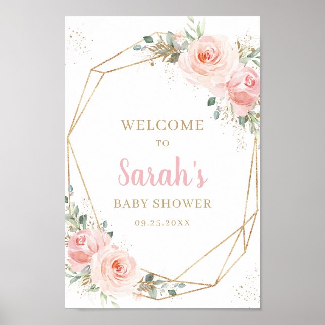 Affiche Bienvenue au Baby shower géométrique floral flou (Devant)
