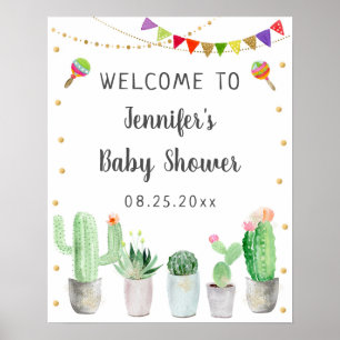 Affiche Bienvenue au Baby shower Gold Fiesta Cactus