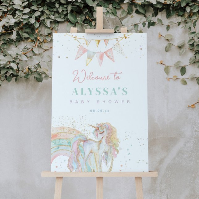 Affiche Bienvenue au Baby shower Rainbow Unicorn Pastel (Créateur téléchargé)