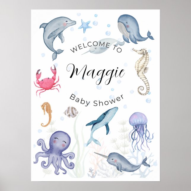 Affiche bienvenue au baby shower sous la mer (Devant)