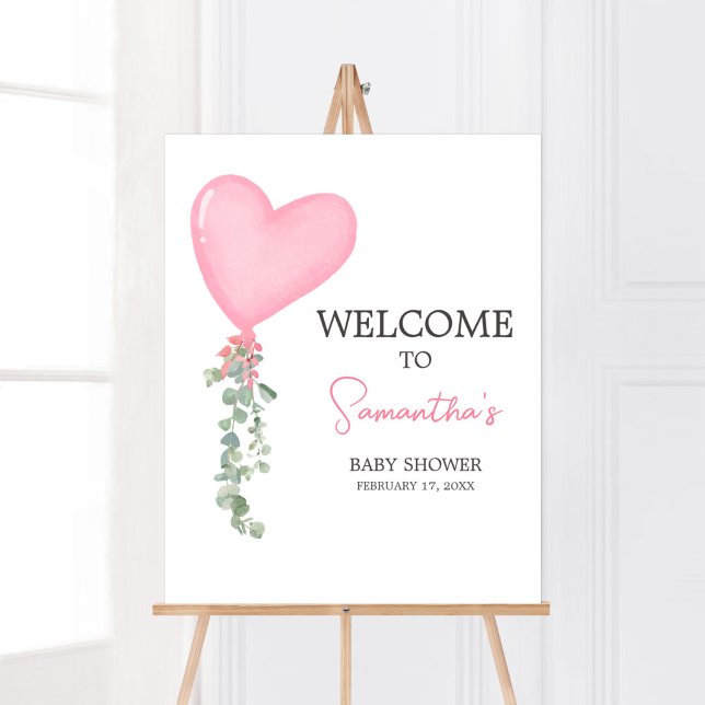 Affiche Bienvenue au ballon rose Valentine (A Little Sweetheart Balloon Baby Shower Welcome Sign)