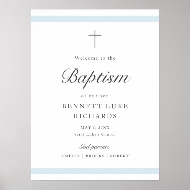 Affiche Bienvenue au baptême de garçon Élégance Moderne (Devant)