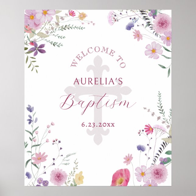 Affiche Bienvenue au baptême fleur sauvage (Devant)